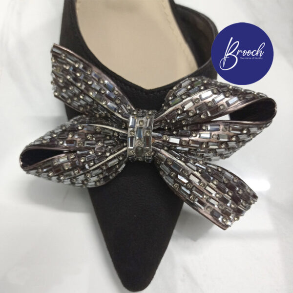 BGB-815 Black Color Gray Stone Bow 2 Inch Heel - Image 2