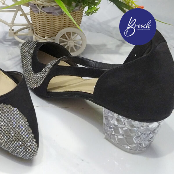 BSV-806 Black lite Velvet with Beautiful Mesh Stones with Block Heel Sol - Image 3