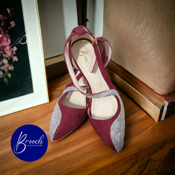 MRM-896 Maroon lite Velvet with Beautiful Rainbow Mesh Stones with Block Heel - Image 4