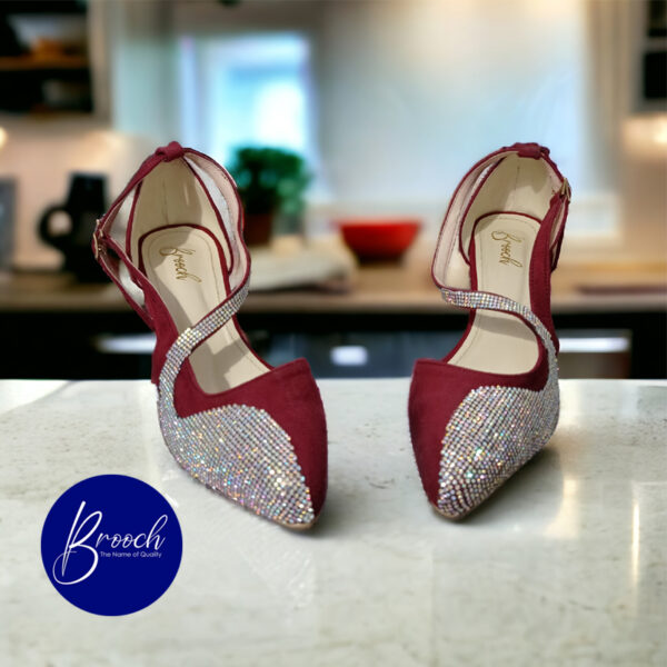 MRM-896 Maroon lite Velvet with Beautiful Rainbow Mesh Stones with Block Heel - Image 3