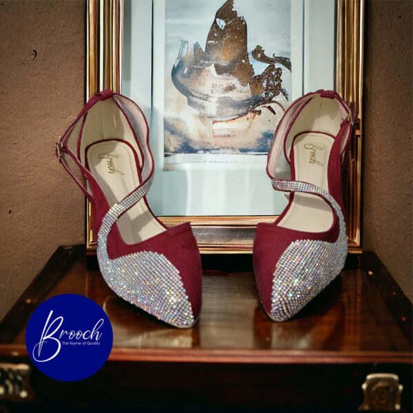 MRM-896 Maroon lite Velvet with Beautiful Rainbow Mesh Stones with Block Heel - Image 2