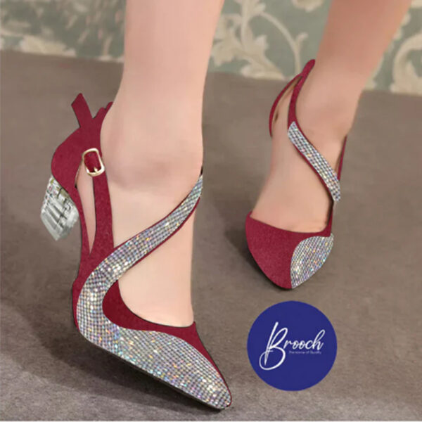 MRM-896 Maroon lite Velvet with Beautiful Rainbow Mesh Stones with Block Heel